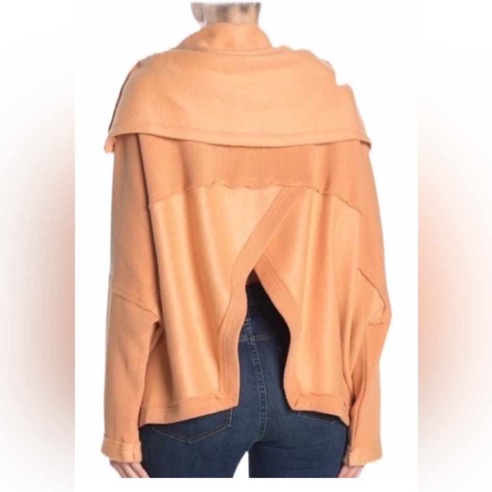 FREE PEOPLE Huntington Pullover Cowl Neck Open Back Peach Oversized Sweatshirt M - Picture 4 of 9